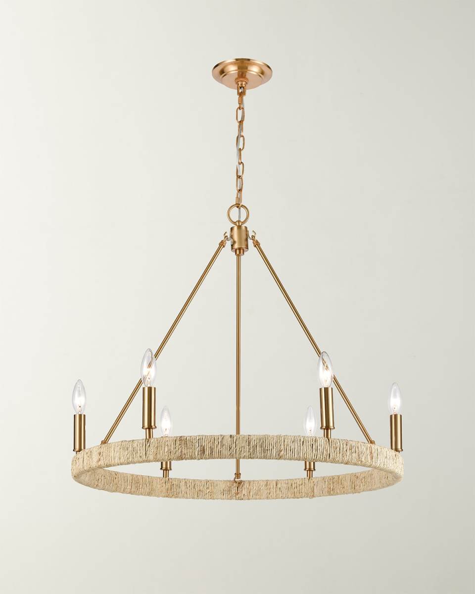 Abaca 6-Light Chandelier In Satin Brass